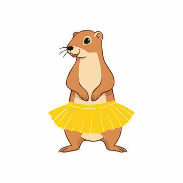 Cute cartoon gopher wearing a yellow tutu