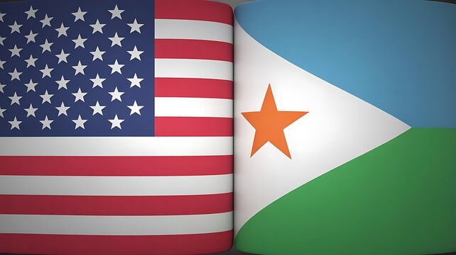 djibouti and usa flags printed side by side in open book format
