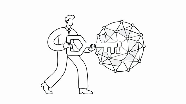 Innovative business leader unlocking complex digital network solutions and data security infrastructure with a strategic master key