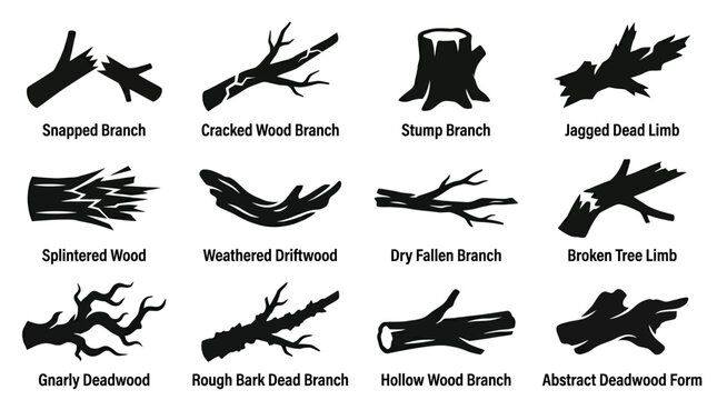 branch silhouette  cracked wood branch silhouette  stump branch silhouette  jagged dead limb silhouette  splintered wood silhouette  weathered driftwood branch silhouette  dry fallen branch silhouette