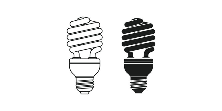 Compact fluorescent light bulb outline and silhouette isolated on white background