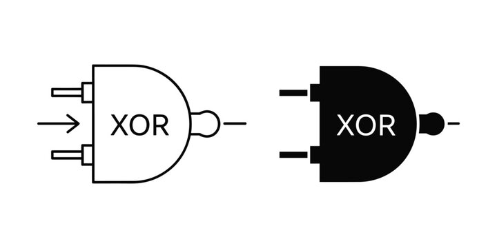 Digital Logic XOR Gate Symbols in Outline and Solid Forms isolated on white background