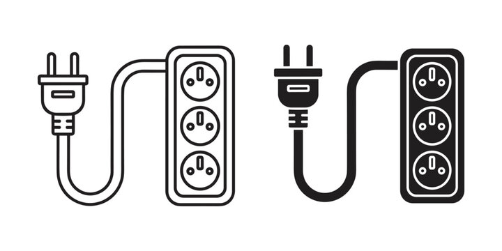 Electrical extension cord and power strip with three outlets in a clean graphic design on white