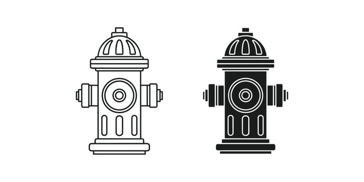 Fire hydrant outline and solid silhouette against a clean white background for graphic design