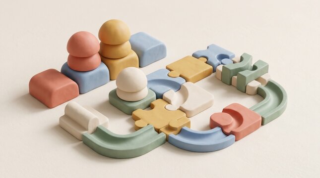 Education clay background with playful modular learning inspired forms