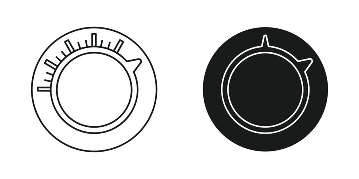Control knob with markings in outline and solid black isolated on white background