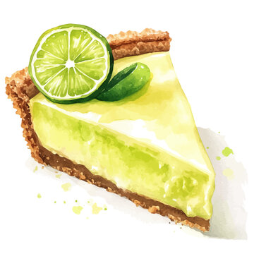 Key Lime Pie, artistic watercolor illustration vector, isolated on a white background.
