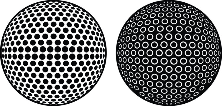 Two golf balls with dimples graphic illustration silhouette