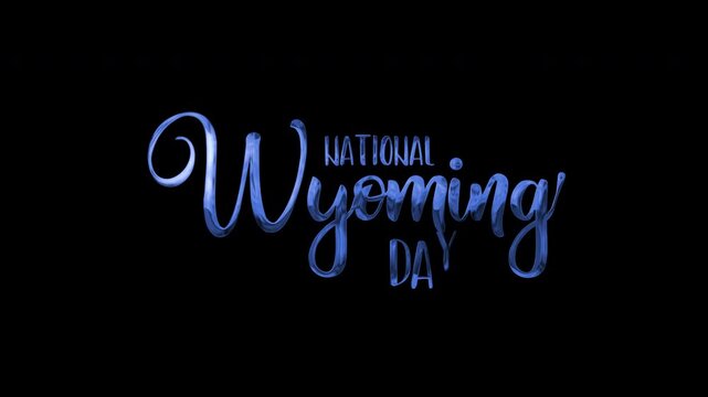 Blue metallic text for national wyoming day in silver cursive on a dark background. Perfect for promoting wyomingbased events.