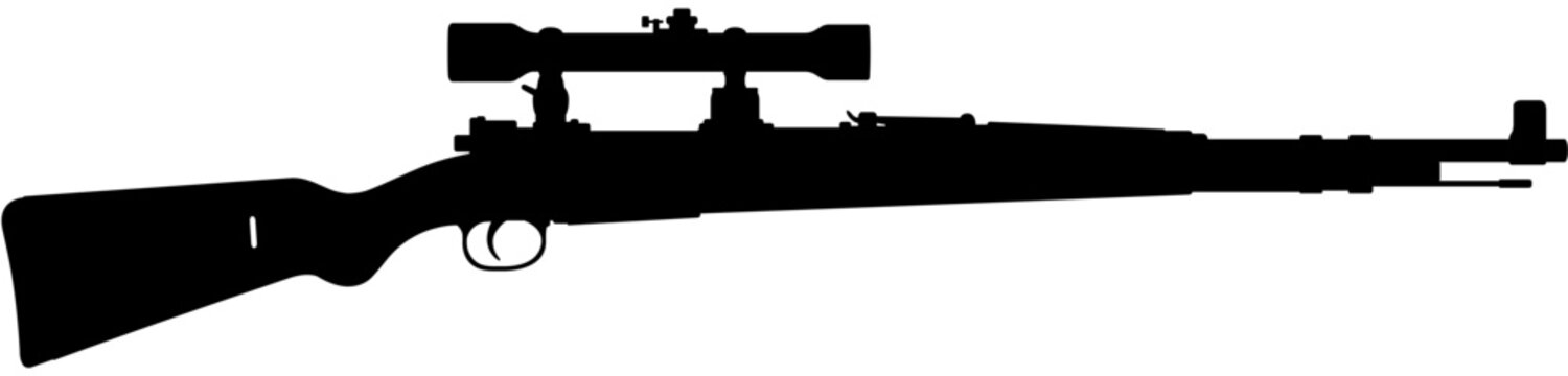 Karabiner 98k Sniper Rifle with Long Range Scope Silhouette Vector Illustration
