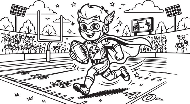 Superhero child running on a track field