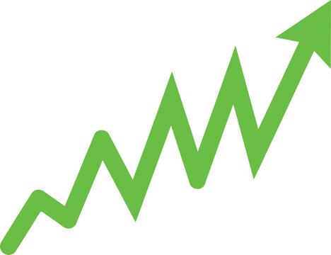 Green upward trending zigzag arrow showing growth and success
