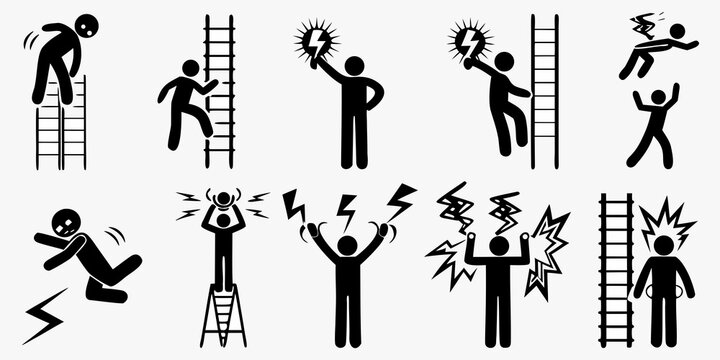 Electrical Hazard Stick Figures Black Silhouettes On White Background