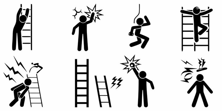 Electrical Hazard Icons Black Silhouette Set On White Background