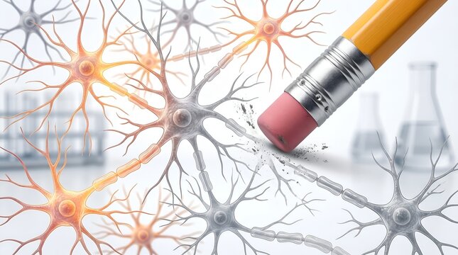 Medical illustration of neural network connections with pencil drawing on paper background