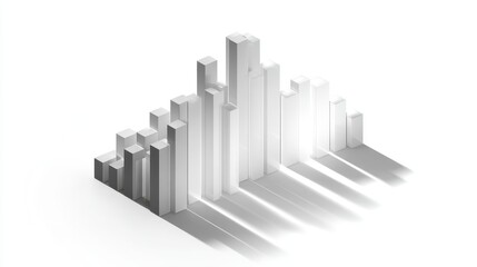 Fototapeta premium A bar chart with shadows, 3D effect, professional style, grey and white tones, isolated on white background.