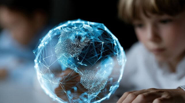 global education connections, cgi shows globe with digital connections, representing remote education for children worldwide