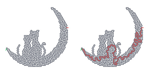 Cats sitting on crescent moon in outline and filled styles   © Tamaras Pictures 4U