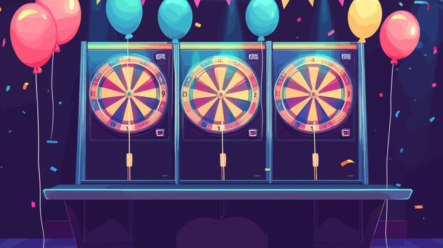 Bright darts game with balloons and confetti at celebration