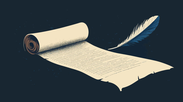 An ancient parchment scroll partially unrolled with a feather quill