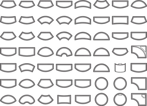 A collection of geometric shapes and icons, displaying various curves, arcs, and corners, offering a diverse set of design elements.