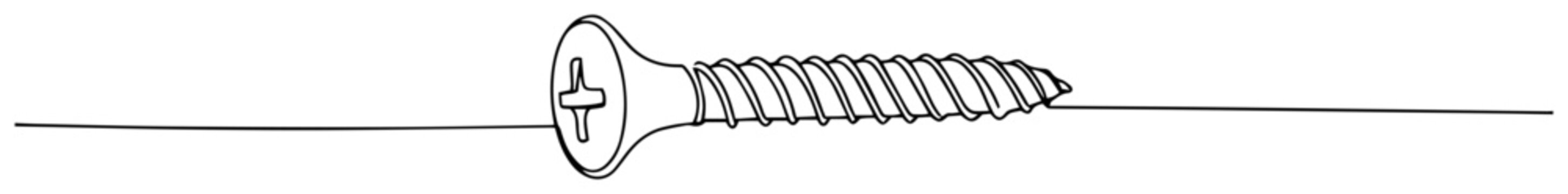 Metal screw lying horizontally for construction and hardware in continuous line art style