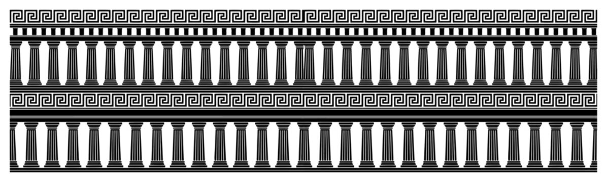 Greek columns and meander pattern in classical antique horizontal border style