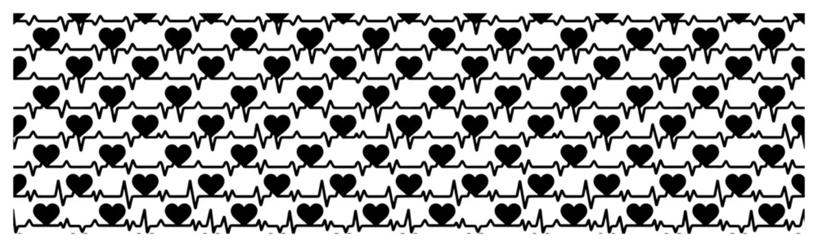 Heartbeat line with small hearts seamless pattern for medical and health care background