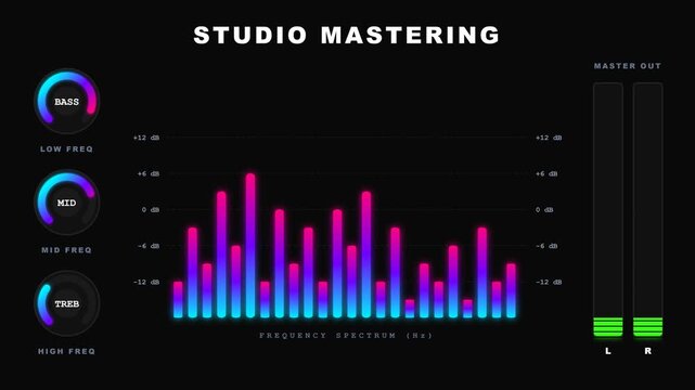 Audio music production mastering studio equalizer dashboard animation
