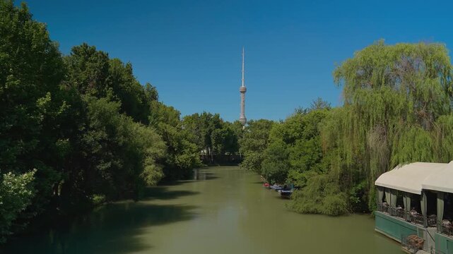 Tashkent TV Tower over canal