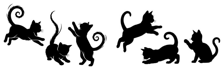 Playful kittens and cats silhouettes in various active poses for pet lovers design © Katarzyna
