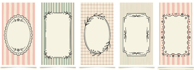 Elegant vintage frame set with floral border ornaments and retro background patterns for greeting cards invitations vector illustration © Kanon Islam