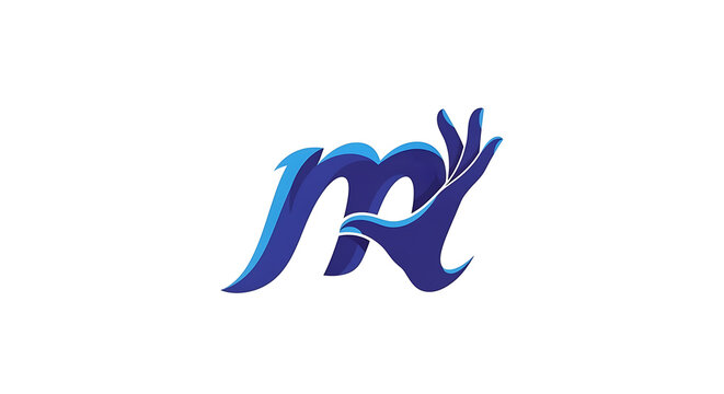 Blue stylized letter r with a green leafy flourish