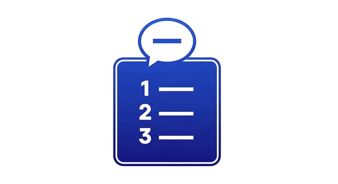 Blue clipboard with numbered list 1, 2, 3 and checkmark on