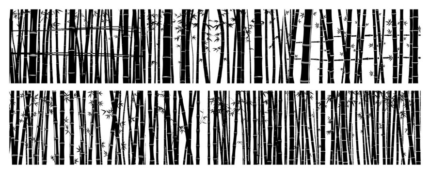 Bamboo forest stalks and stems silhouette pattern for oriental background