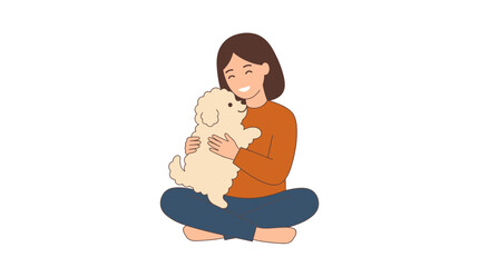 Woman Hugging Cute Fluffy Puppy Dog, Friendship, Love, Happy Lifestyle © Bakul