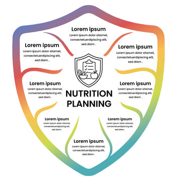 Modern 8 Step Nutrition Planning Loop Infographic with Shield Icon Gradient Vector Design