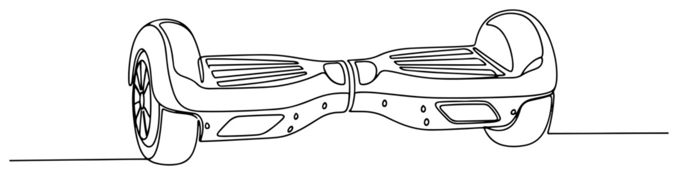 Self balancing scooter hoverboard in continuous line art style