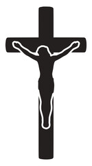 Black Silhouette of Jesus Christ Crucifixion on White Background