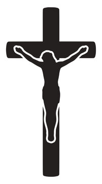 Black Silhouette of Jesus Christ Crucifixion on White Background
