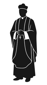 Silhouette of a priest in cassock holding rosary