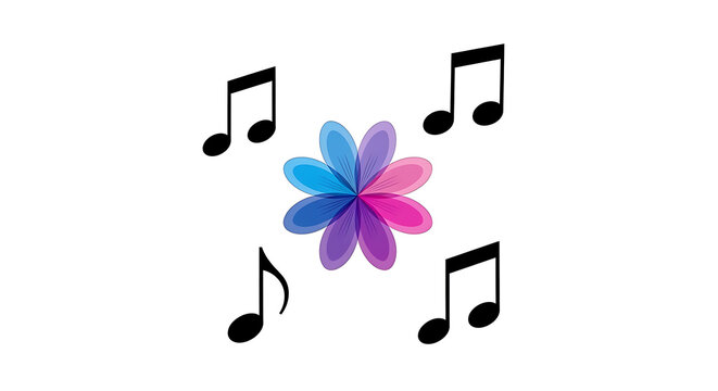 Colorful musical note with abstract flower