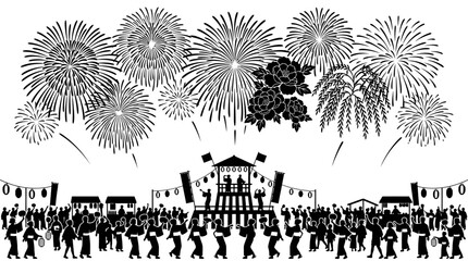 People Celebrate With Fireworks Display. © AlyaNaja