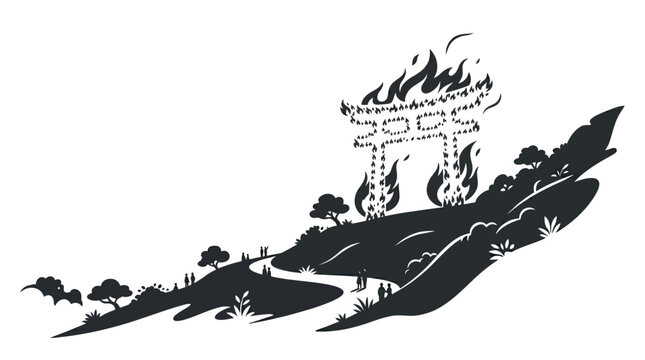Burning Chinese Gate on Hill.