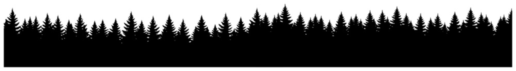 Pine forest treeline panoramic horizon border black silhouette vector illustration © Katarzyna