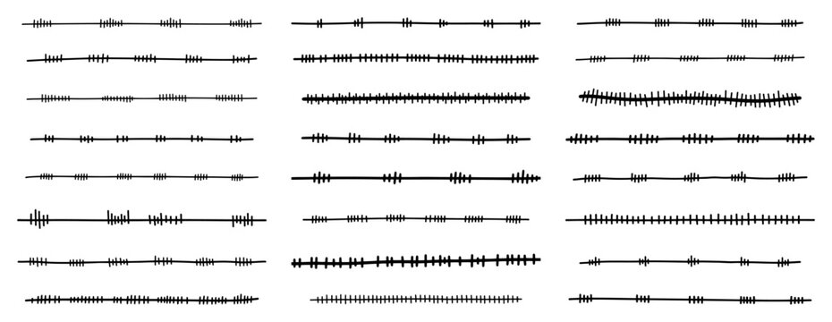 Surgical stitch lines and scar suture patterns in minimalist hand drawn style