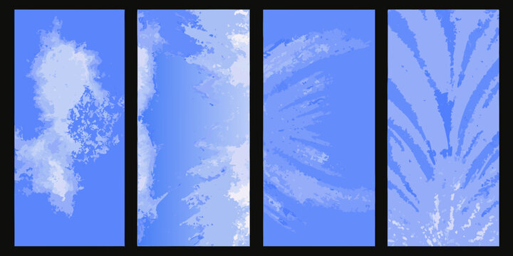 Blue smoke formations in four vertical panels abstract style