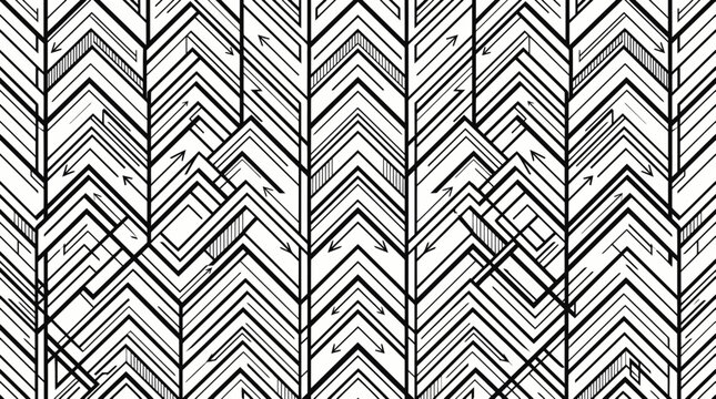 Abstract Geometric Pattern, Black and White Chevron Zigzag Lines, Modern Background