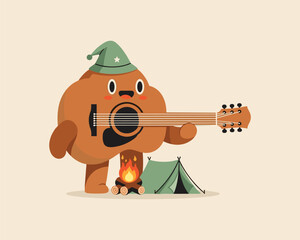 A Playful Character Playing Guitar Near Tent in Nature Setting © Art