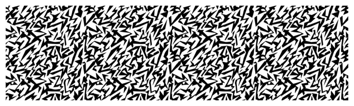 Seamless abstract zigzag pattern with sharp geometric brushstrokes in black and white graffiti style